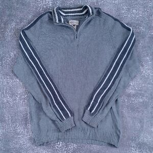 Vintage Y2K American Rag Grey Quarter Zip-Up Sweater with Stripes